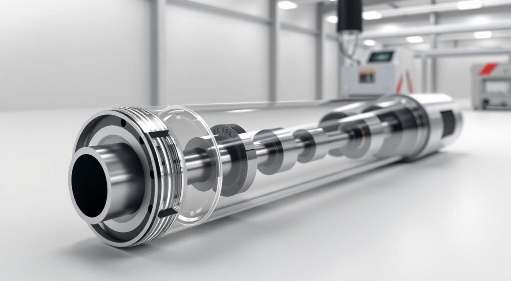 A detailed cross-section of the internal components of a laser cutting tube, showcased in a sleek, industrial-style rendering. The foreground prominently displays the inner workings, including the cathode, anode, and gas-filled chamber, all rendered with precise technical accuracy. The middle ground features the outer casing and cooling mechanisms, while the background subtly hints at the larger laser system setup, creating a sense of scale and context. Crisp lighting from multiple angles accentuates the intricate details, and a neutral color palette emphasizes the functional, engineering-focused nature of the subject matter. A detailed cross-section of the internal components of a laser cutting tube, showcased in a sleek, industrial-style rendering. The foreground prominently displays the inner workings, including the cathode, anode, and gas-filled chamber, all rendered with precise technical accuracy. The middle ground features the outer casing and cooling mechanisms, while the background subtly hints at the larger laser system setup, creating a sense of scale and context. Crisp lighting from multiple angles accentuates the intricate details, and a neutral color palette emphasizes the functional, engineering-focused nature of the subject matter.