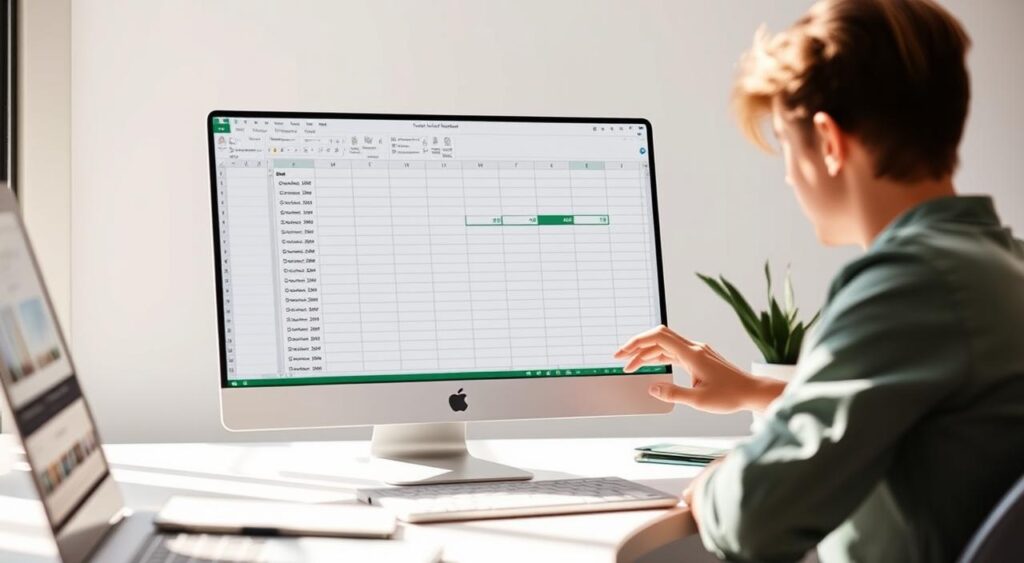 A minimalist and clean spreadsheet interface with a user casually interacting with the software, showcasing efficient keyboard shortcuts and time-saving techniques. The scene is bathed in soft, natural lighting, highlighting the streamlined design and intuitive user experience. A subtle blend of elegant typography and vibrant, yet muted color palette creates a sense of productivity and focus. The overall mood conveys a sense of effortless efficiency, encouraging the viewer to explore the possibilities of optimizing their Excel workflow. A minimalist and clean spreadsheet interface with a user casually interacting with the software, showcasing efficient keyboard shortcuts and time-saving techniques. The scene is bathed in soft, natural lighting, highlighting the streamlined design and intuitive user experience. A subtle blend of elegant typography and vibrant, yet muted color palette creates a sense of productivity and focus. The overall mood conveys a sense of effortless efficiency, encouraging the viewer to explore the possibilities of optimizing their Excel workflow.