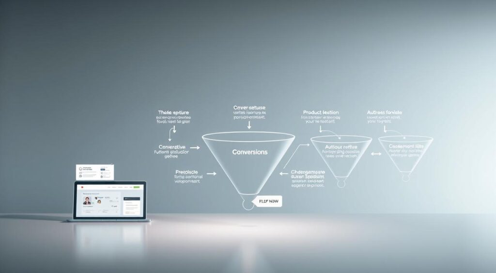 A sleek, modern sales funnel with multiple touchpoints, showcasing a seamless buyer's journey. The foreground features a clean, minimalist design with intuitive user interfaces and conversion-focused calls-to-action. The middle ground includes a series of conversion funnels, each representing different stages of the sales process, such as lead capture, product selection, and checkout. The background is a subtle gradient, creating a sense of depth and focus on the core elements. The lighting is soft and diffused, evoking a professional, high-converting atmosphere. The entire scene is captured from a slightly elevated angle, providing an overview of the comprehensive sales funnel system. A sleek, modern sales funnel with multiple touchpoints, showcasing a seamless buyer's journey. The foreground features a clean, minimalist design with intuitive user interfaces and conversion-focused calls-to-action. The middle ground includes a series of conversion funnels, each representing different stages of the sales process, such as lead capture, product selection, and checkout. The background is a subtle gradient, creating a sense of depth and focus on the core elements. The lighting is soft and diffused, evoking a professional, high-converting atmosphere. The entire scene is captured from a slightly elevated angle, providing an overview of the comprehensive sales funnel system.