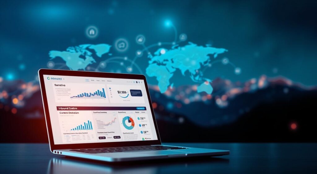 A vibrant digital landscape, where inbound marketing and SEO converge. In the foreground, a sleek laptop displays analytics and strategy dashboards, surrounded by icons representing search engine optimization, content creation, and lead generation. The middle ground features a stylized world map, with pulsing data flows connecting various digital touchpoints. In the background, a gradient of blues and greens evokes the expansive digital realm, with subtle lighting and depth of field creating a sense of immersion and professionalism. The overall atmosphere conveys the power of integrated digital marketing strategies to reach and engage a targeted audience. A vibrant digital landscape, where inbound marketing and SEO converge. In the foreground, a sleek laptop displays analytics and strategy dashboards, surrounded by icons representing search engine optimization, content creation, and lead generation. The middle ground features a stylized world map, with pulsing data flows connecting various digital touchpoints. In the background, a gradient of blues and greens evokes the expansive digital realm, with subtle lighting and depth of field creating a sense of immersion and professionalism. The overall atmosphere conveys the power of integrated digital marketing strategies to reach and engage a targeted audience.