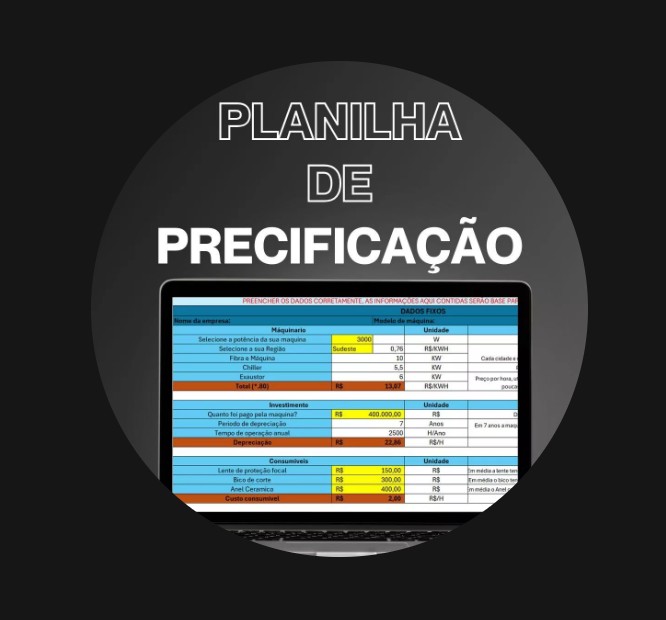 planilha de precificação para corte a laser