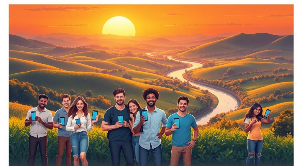 A vibrant and dynamic illustration depicting the earning potential of the Kwai platform. In the foreground, a group of content creators stand confidently, their phones in hand, showcasing their success stories and earnings from the app. In the middle ground, a lush, verdant landscape with rolling hills and a winding river sets the scene, symbolizing the abundant opportunities Kwai offers. The background features a dramatic sunset, casting a warm, golden glow over the entire composition, evoking a sense of prosperity and growth. The lighting is soft and diffused, creating a sense of depth and dimensionality. The overall mood is one of optimism, inspiration, and the tangible rewards of leveraging the Kwai platform effectively. A vibrant and dynamic illustration depicting the earning potential of the Kwai platform. In the foreground, a group of content creators stand confidently, their phones in hand, showcasing their success stories and earnings from the app. In the middle ground, a lush, verdant landscape with rolling hills and a winding river sets the scene, symbolizing the abundant opportunities Kwai offers. The background features a dramatic sunset, casting a warm, golden glow over the entire composition, evoking a sense of prosperity and growth. The lighting is soft and diffused, creating a sense of depth and dimensionality. The overall mood is one of optimism, inspiration, and the tangible rewards of leveraging the Kwai platform effectively.